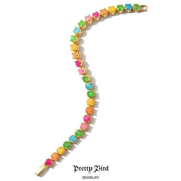 18K Yellow Gold Plated Candy Galaxy Tennis Bracelet - Picture 1 of 2